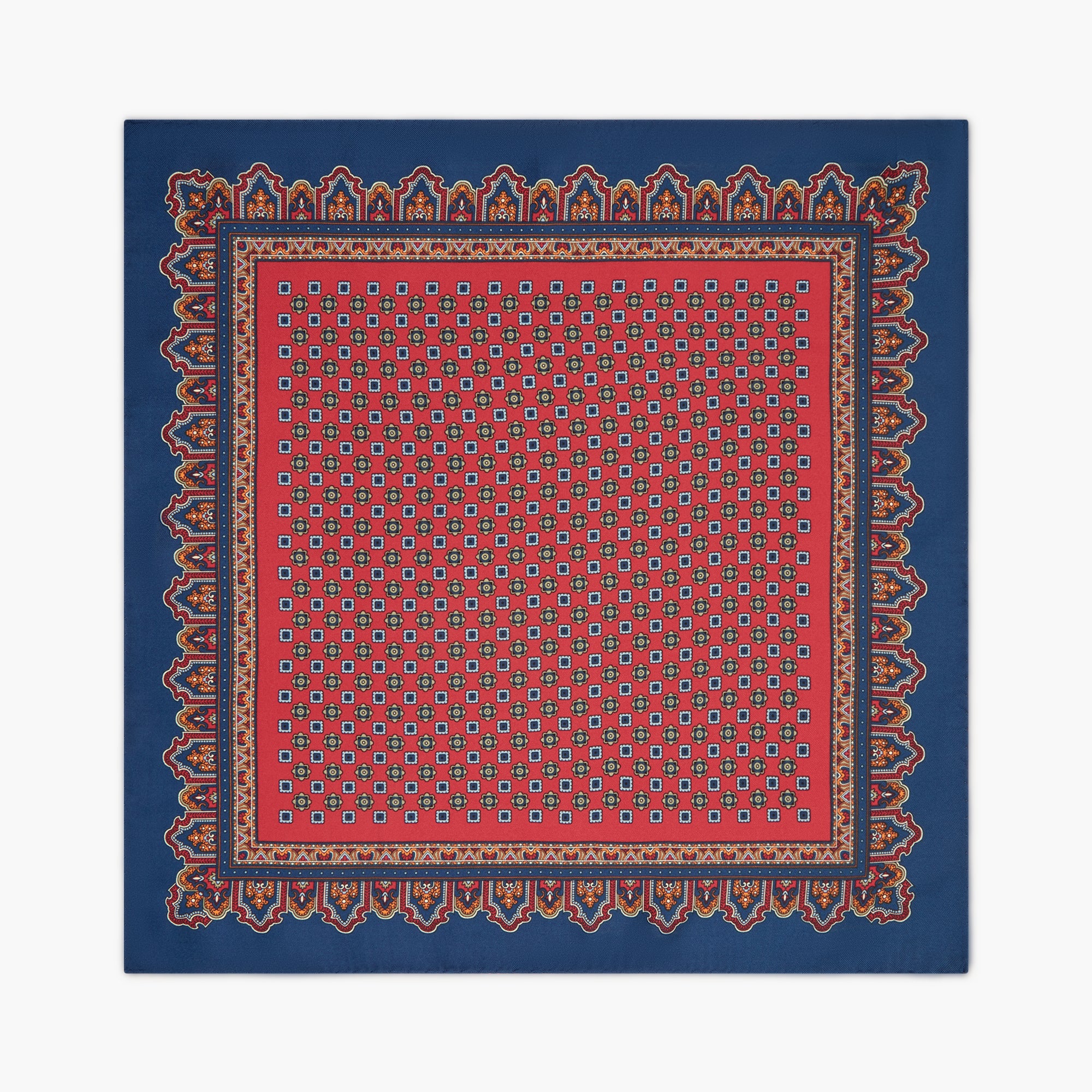 Fazzoletto Da Taschino In Seta Stampata Floreale - Rosso Blu