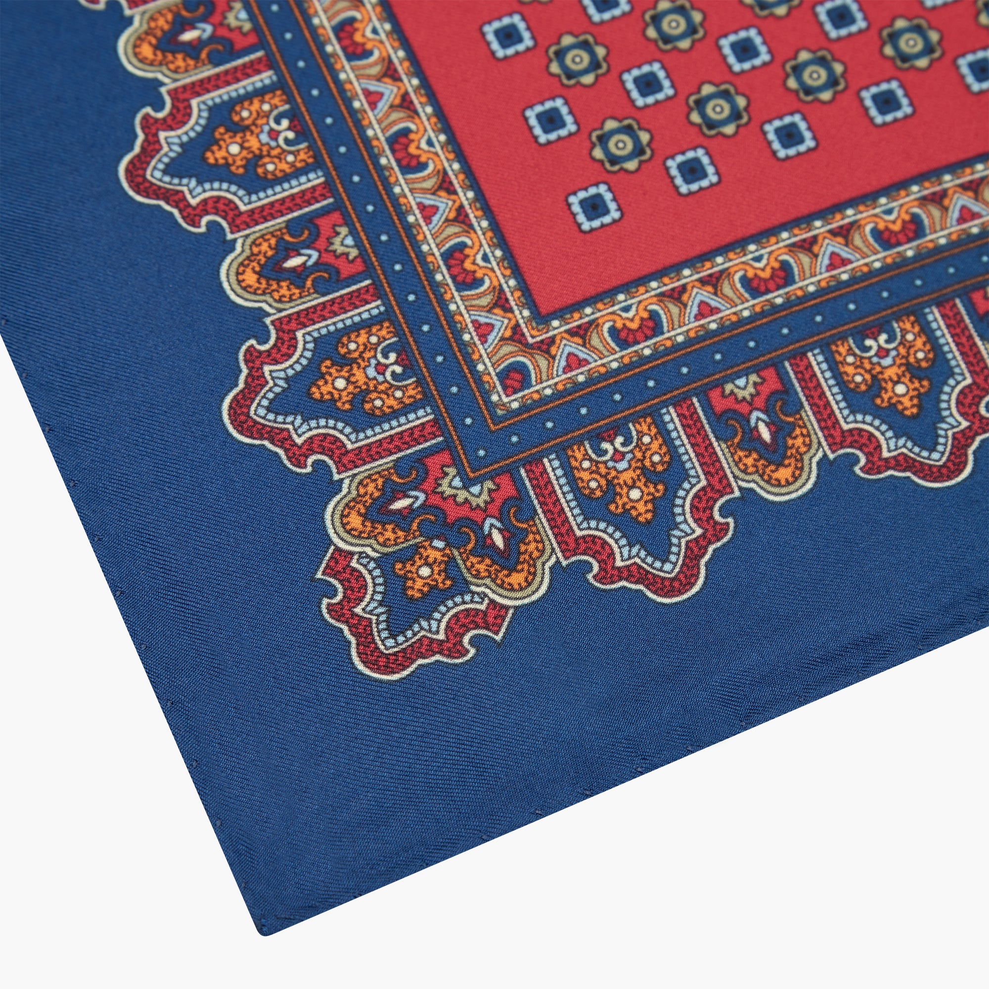 Fazzoletto Da Taschino In Seta Stampata Floreale - Rosso Blu