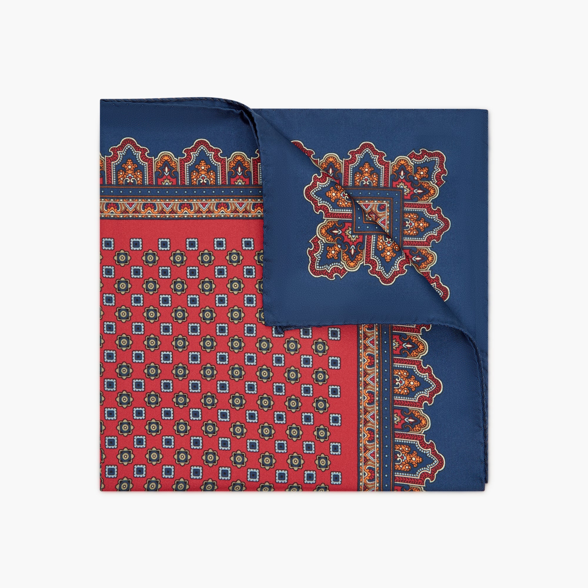 Fazzoletto Da Taschino In Seta Stampata Floreale - Rosso Blu