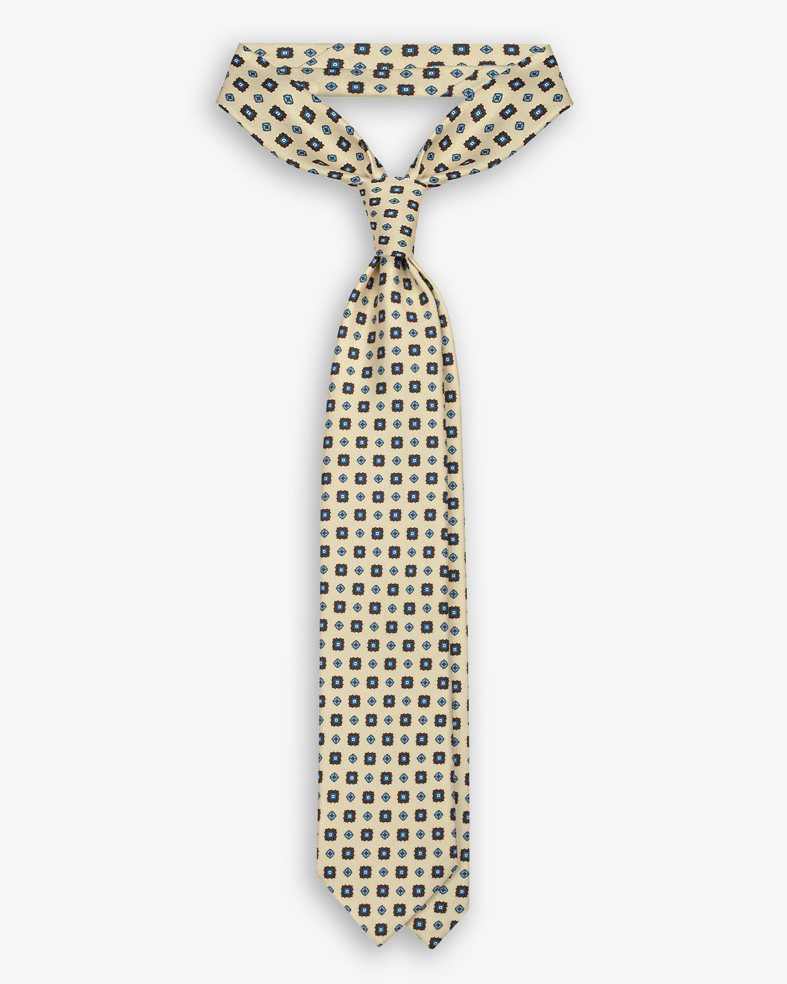 Cravatta 3 Pieghe In Seta Inglese Stampata Microdisegno - Avorio