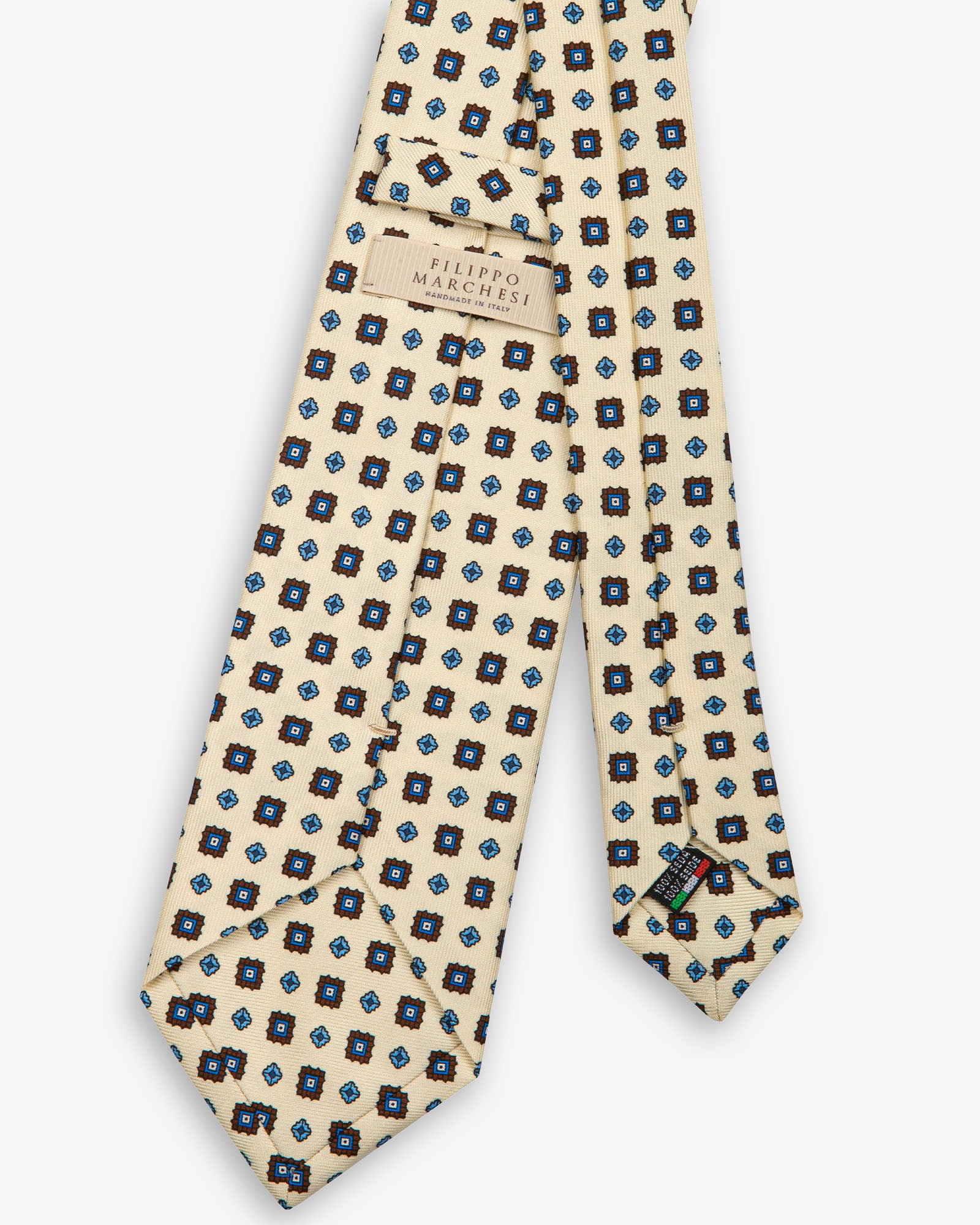 Cravatta 3 Pieghe In Seta Inglese Stampata Microdisegno - Avorio