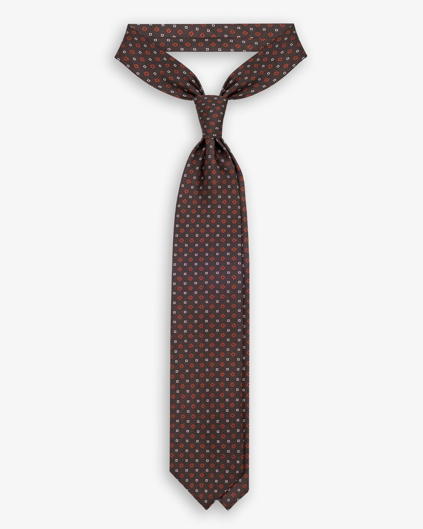 3 Fold Micro Pattern Printed Italian Silk Tie - Brown