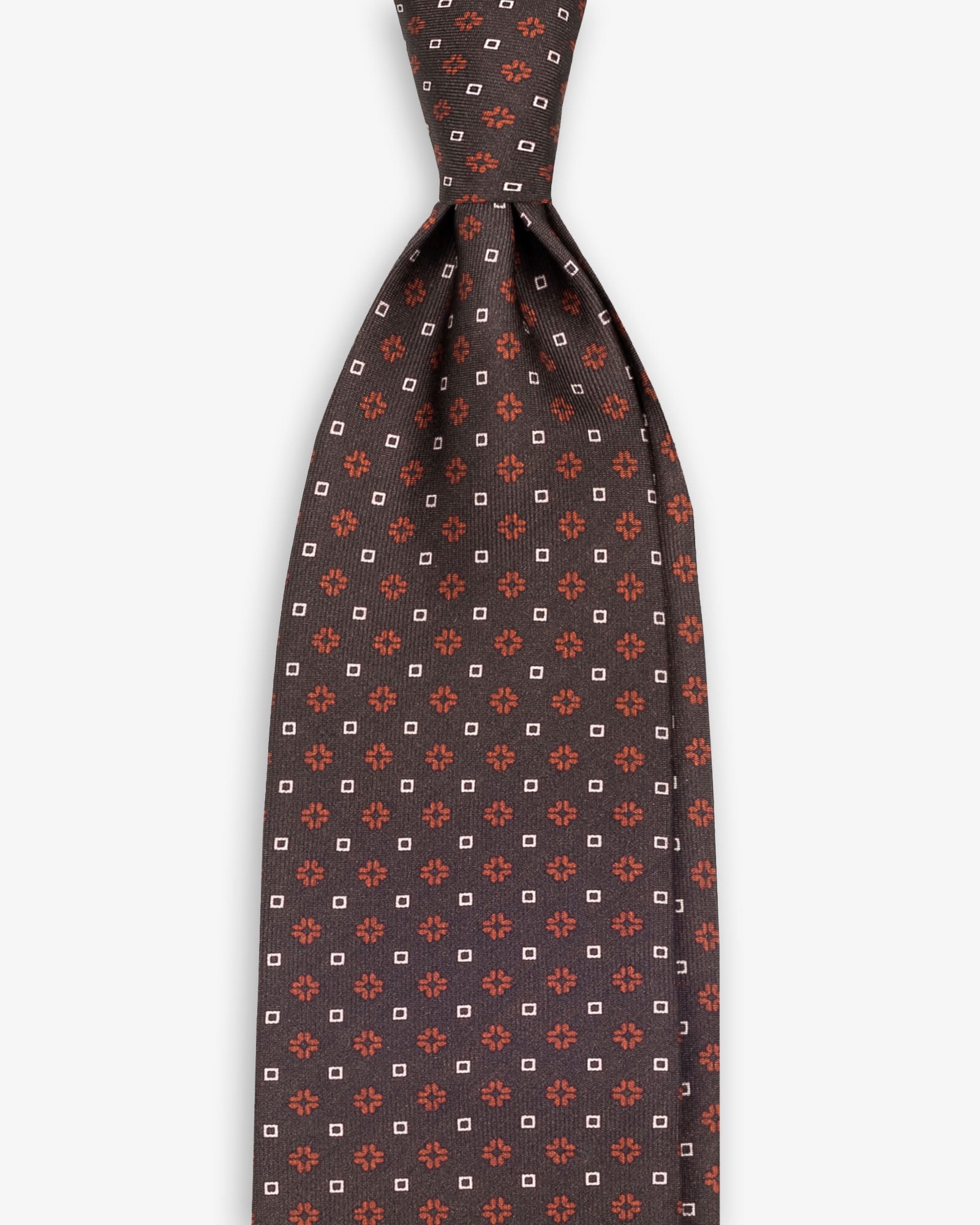 3 Fold Micro Pattern Printed Italian Silk Tie - Brown