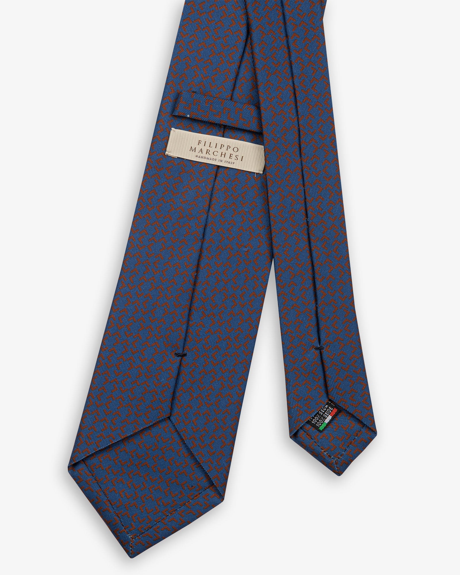 Cravatta 3 Pieghe In Seta Italiana Stampata Micromotivo - Blu di Persia