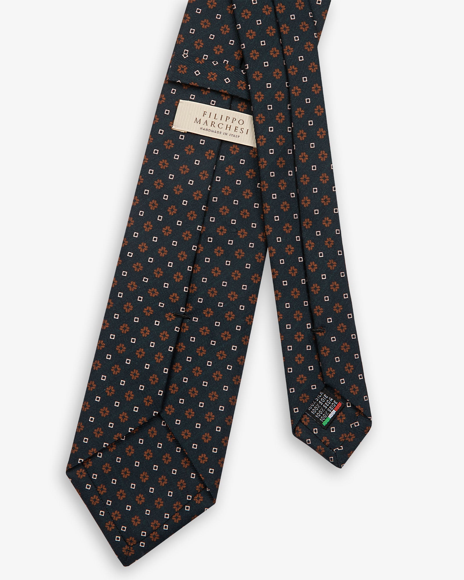 Cravatta 3 Pieghe In Seta Italiana Stampata Microdisegno - Verde Petrolio