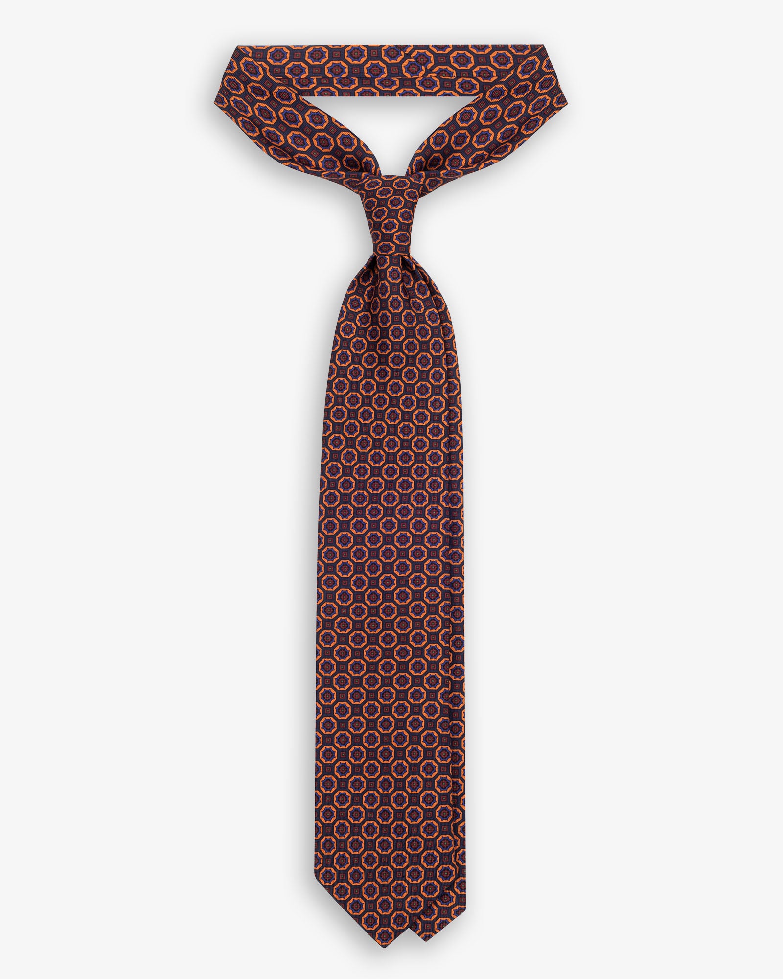 Cravatta 3 Pieghe In Seta Madder Floreale - Blu Arancione