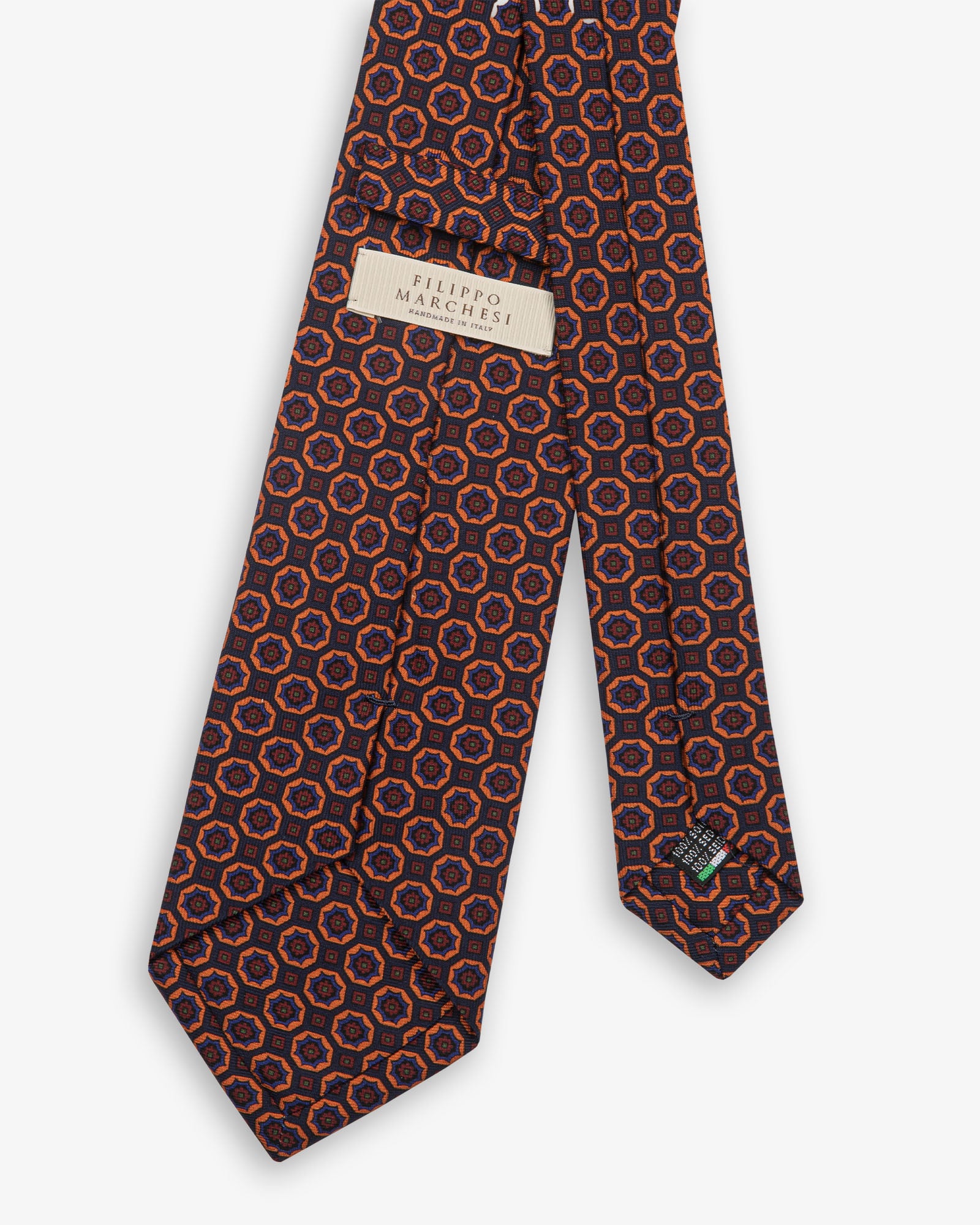 Cravatta 3 Pieghe In Seta Madder Floreale - Blu Arancione