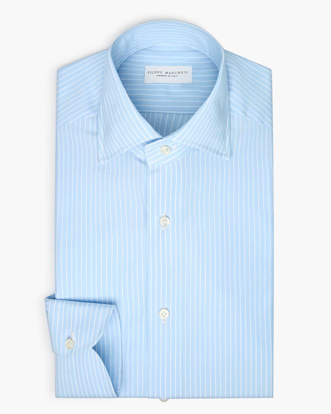 Camicia Classica Sartoriale a Righe Sottili in Cotone Collo Cutaway - Azzurro Bianco