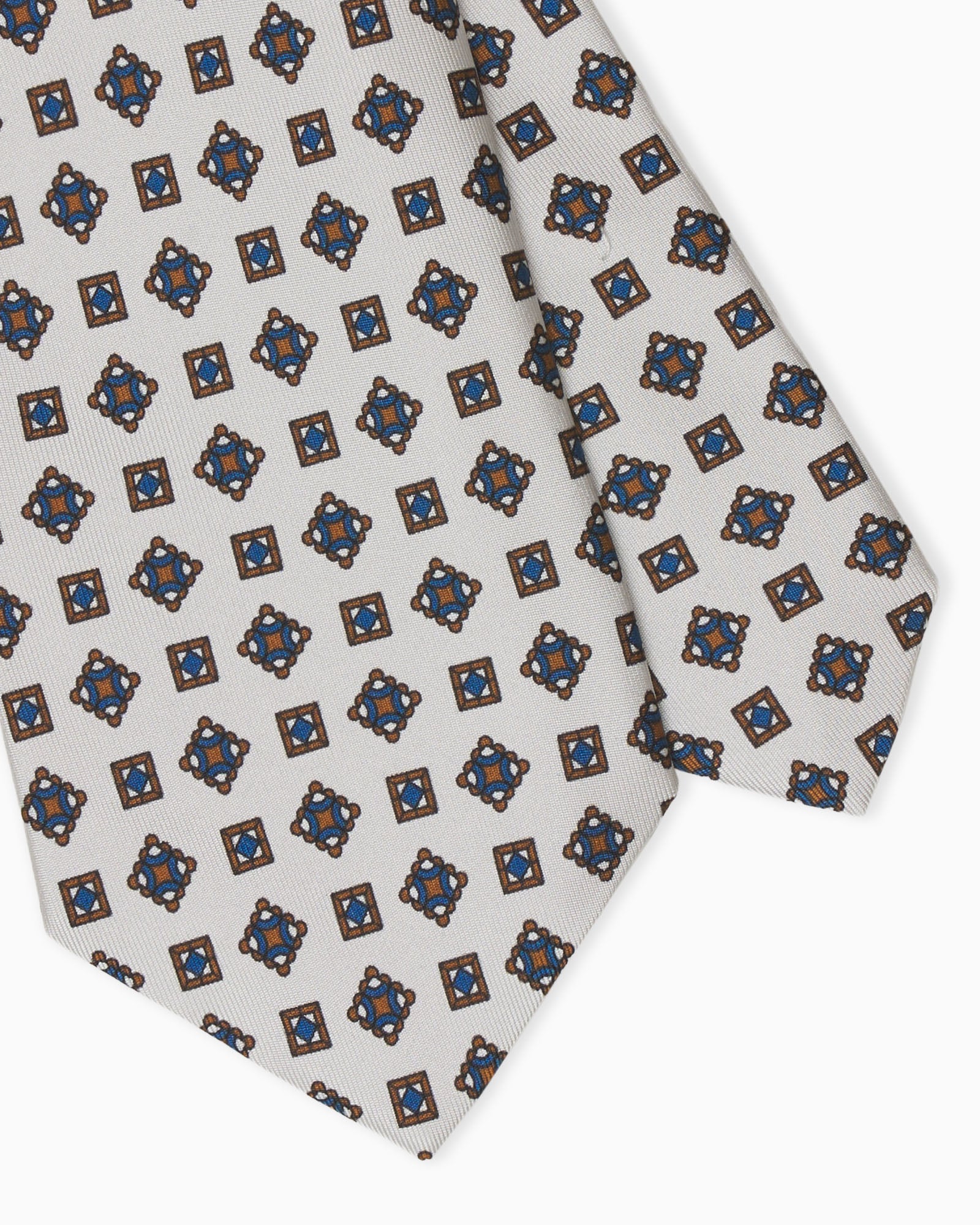 Cravatta in Seta Italiana 3 Pieghe Motivo Geometrico - Bianco