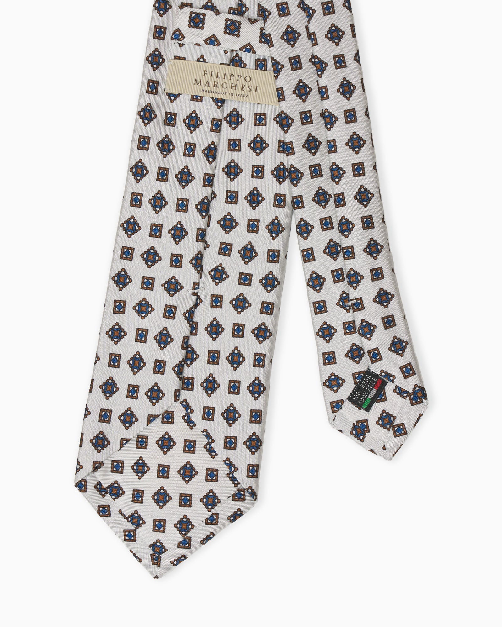 Cravatta in Seta Italiana 3 Pieghe Motivo Geometrico - Bianco