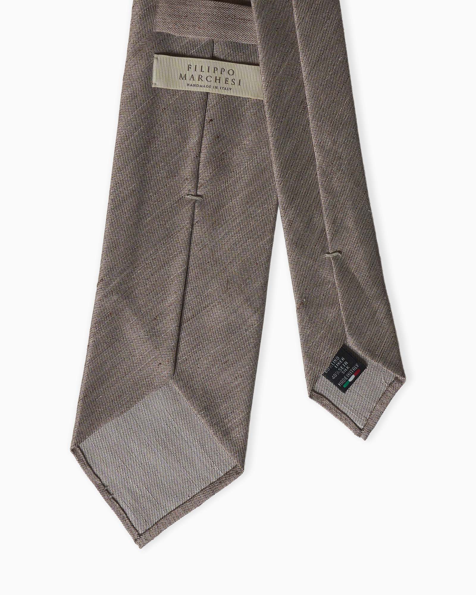 Taupe artisanal unlined silk linen tie with natural texture