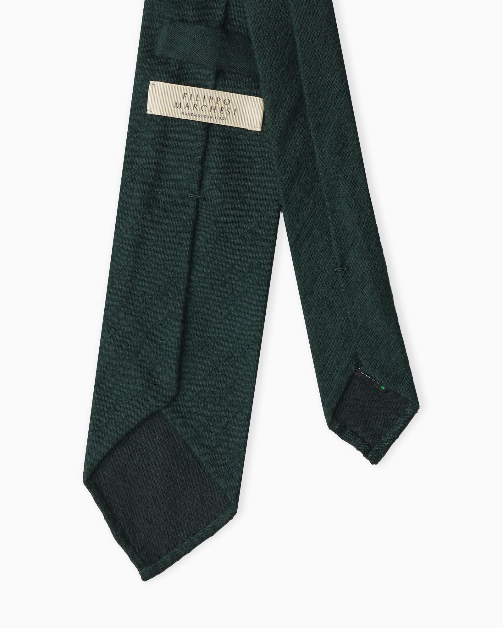 Forest green artisanal silk tie in shantung with textured weave