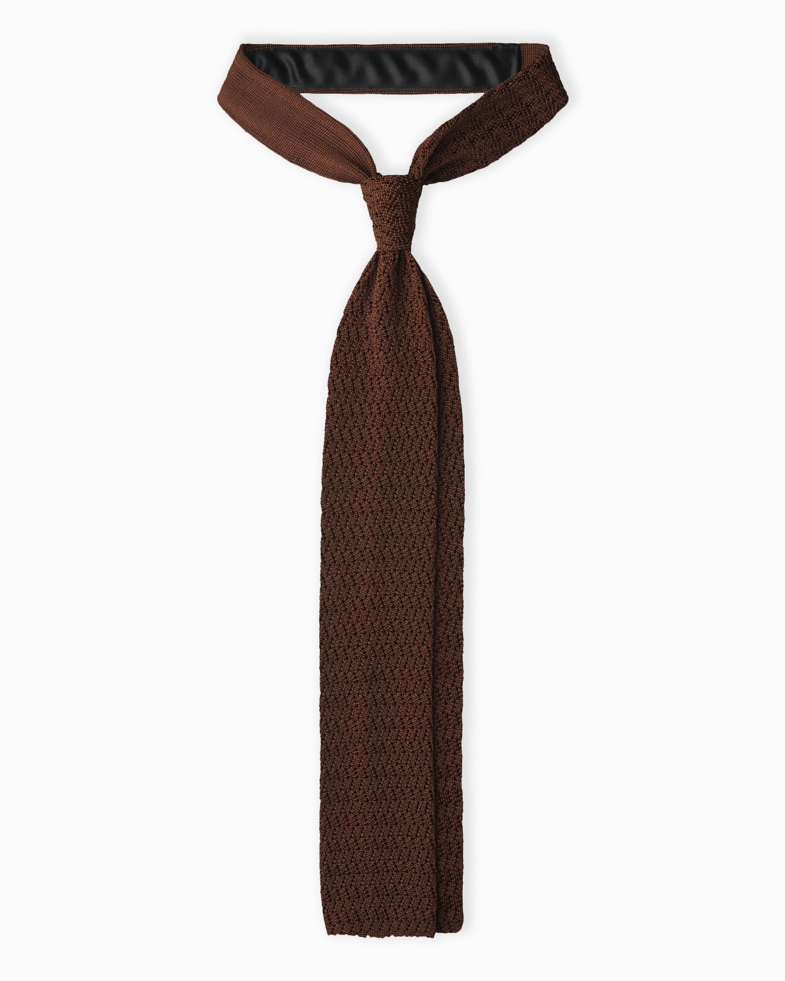 Tobacco zigzag knit tie handmade in Italy tricot style