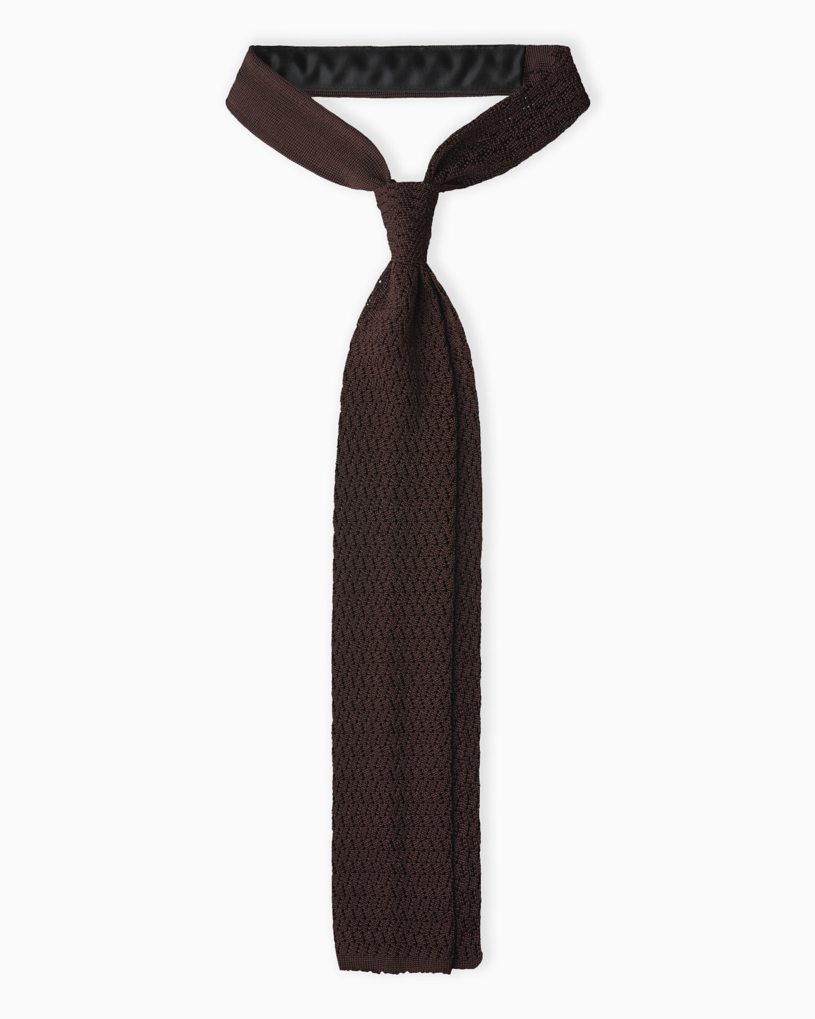 Cravatta tricot marrone in maglia zigzag fatta a mano in Italia