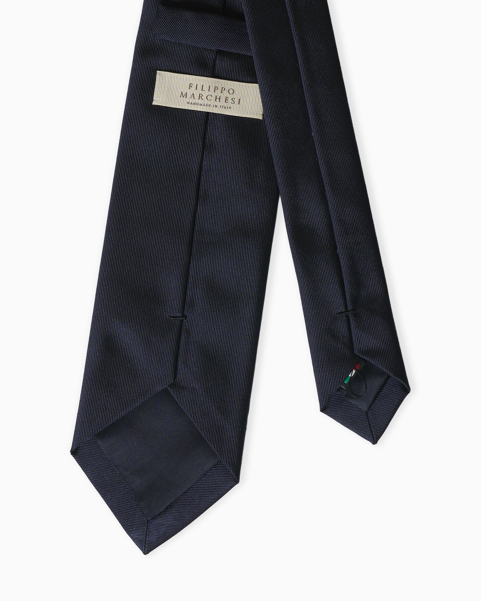 Bespoke blue artisanal jacquard silk tie with Italian flag motif