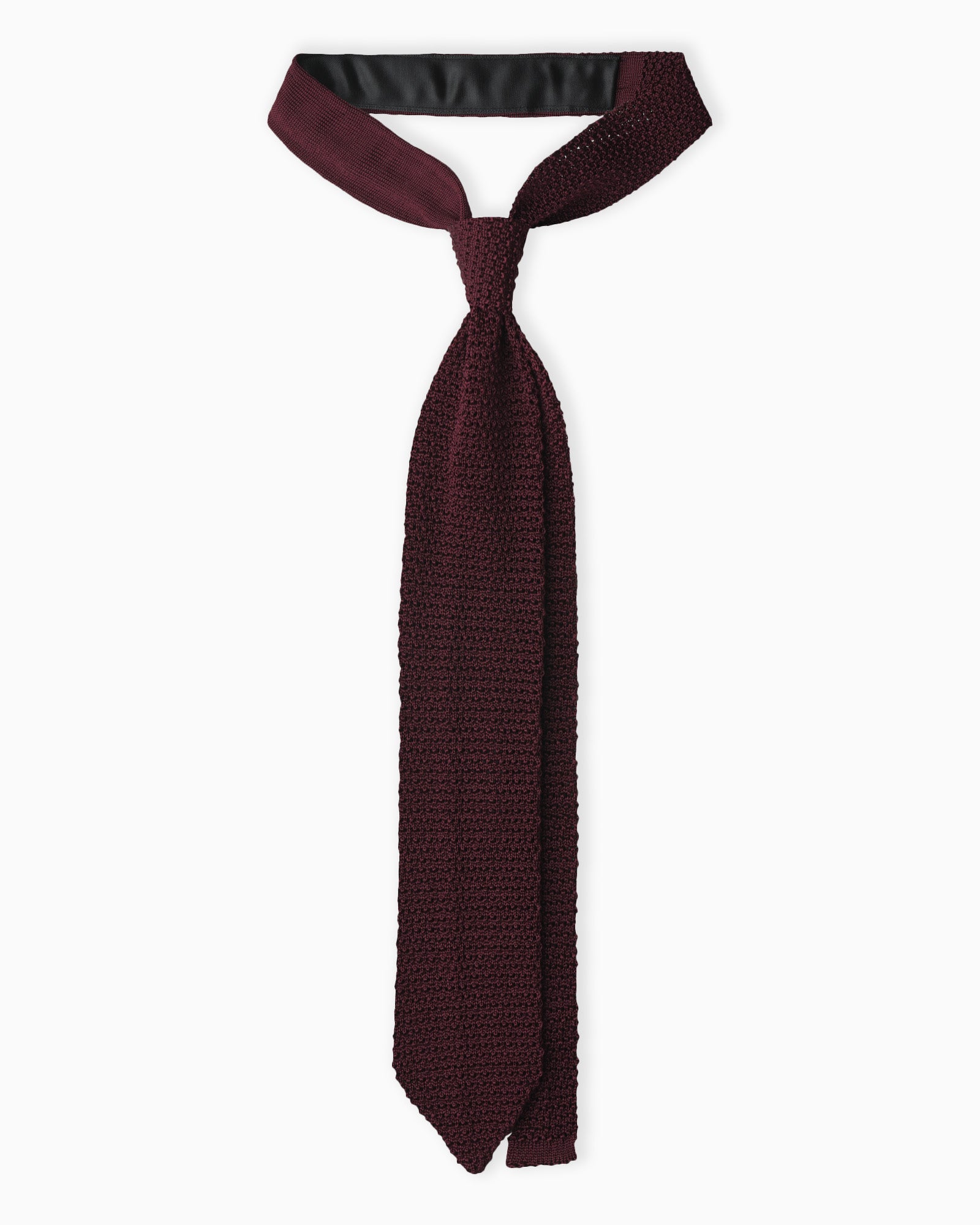 Burgundy crochet knit tie handmade in Italy with V-end tip