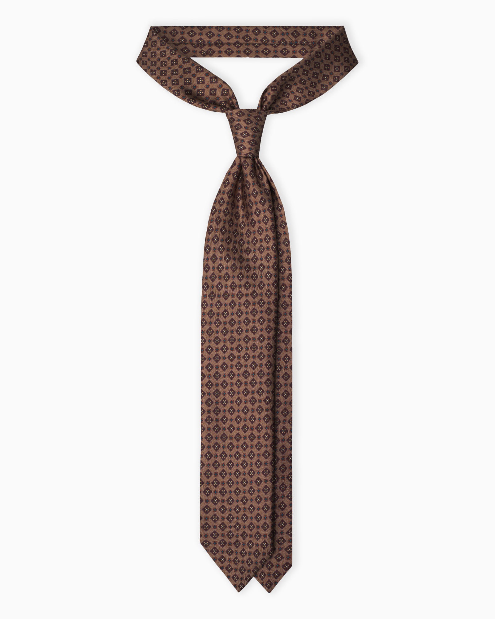 Geometric Pattern Italian Silk Tie - Brown