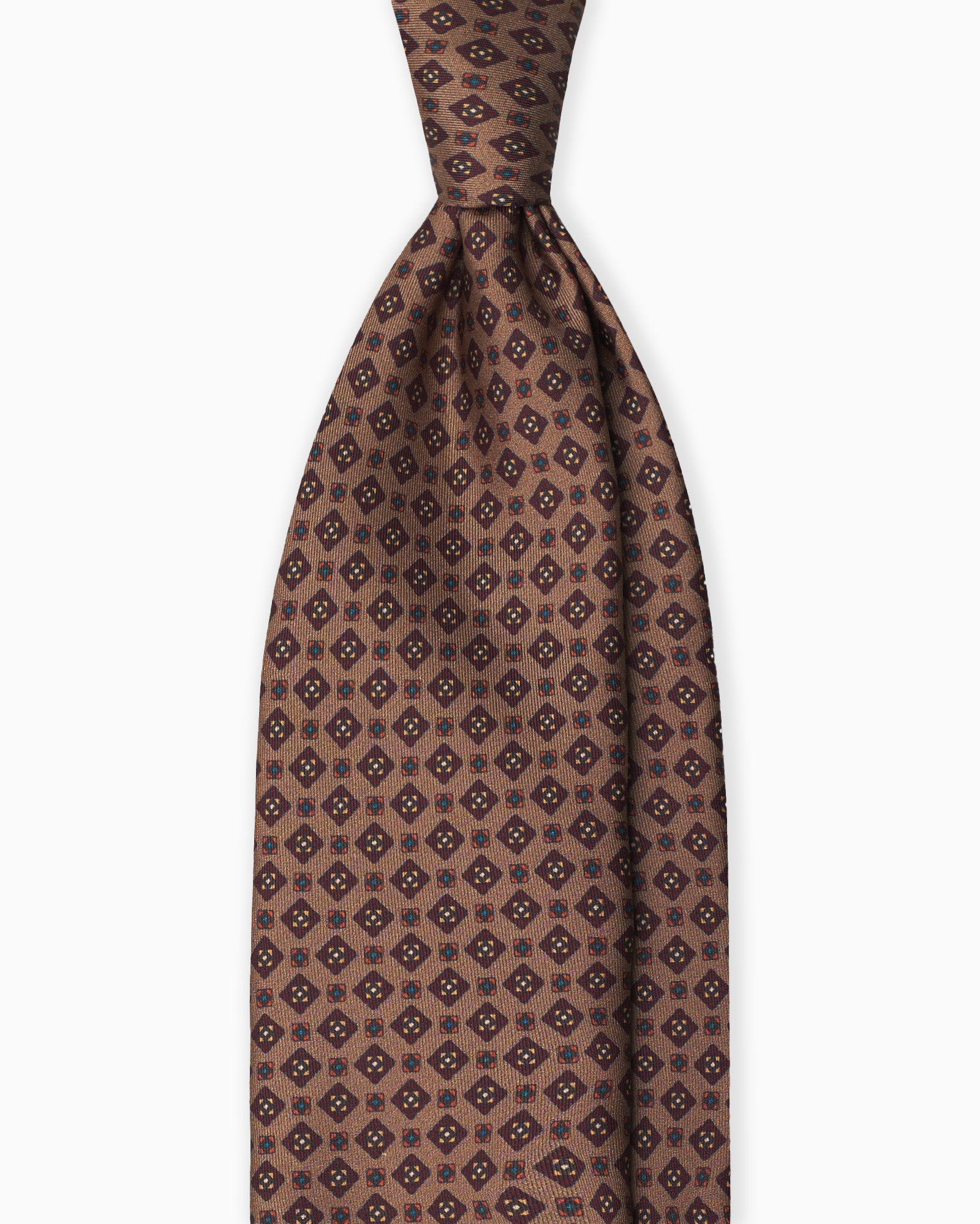 Geometric Pattern Italian Silk Tie - Brown