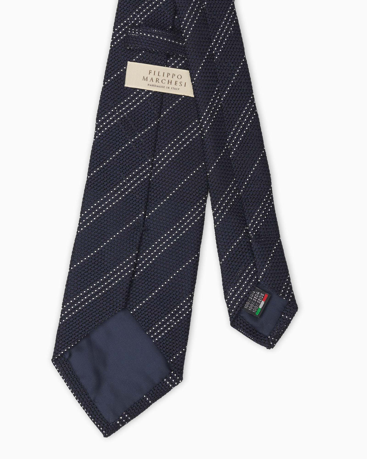 Double Stripe Regimental Grenadine Silk Tie - Navy Blue White