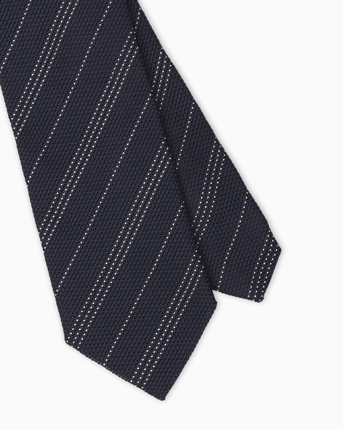 Double Stripe Regimental Grenadine Silk Tie - Navy Blue White