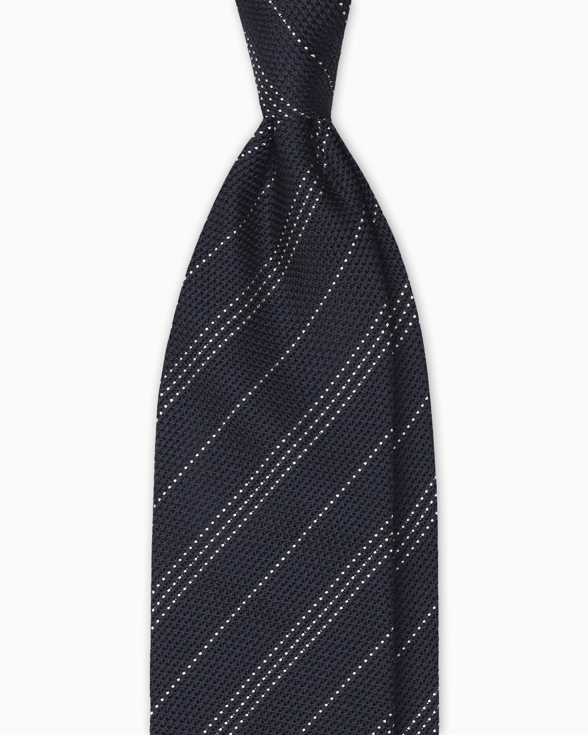 Double Stripe Regimental Grenadine Silk Tie - Navy Blue White