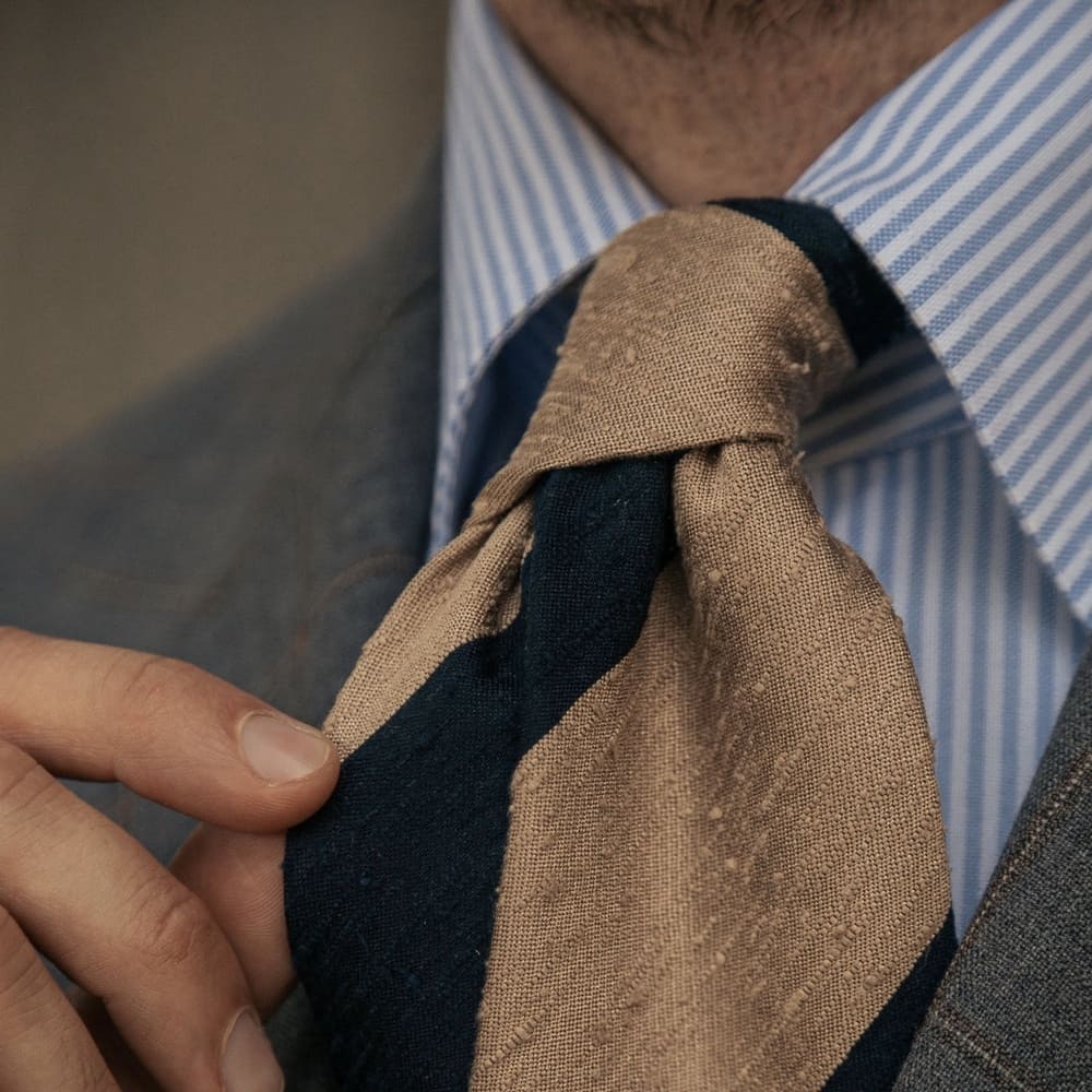 3 fold shantung silk tie blue brown - cravatta in seta shantung blu marrone