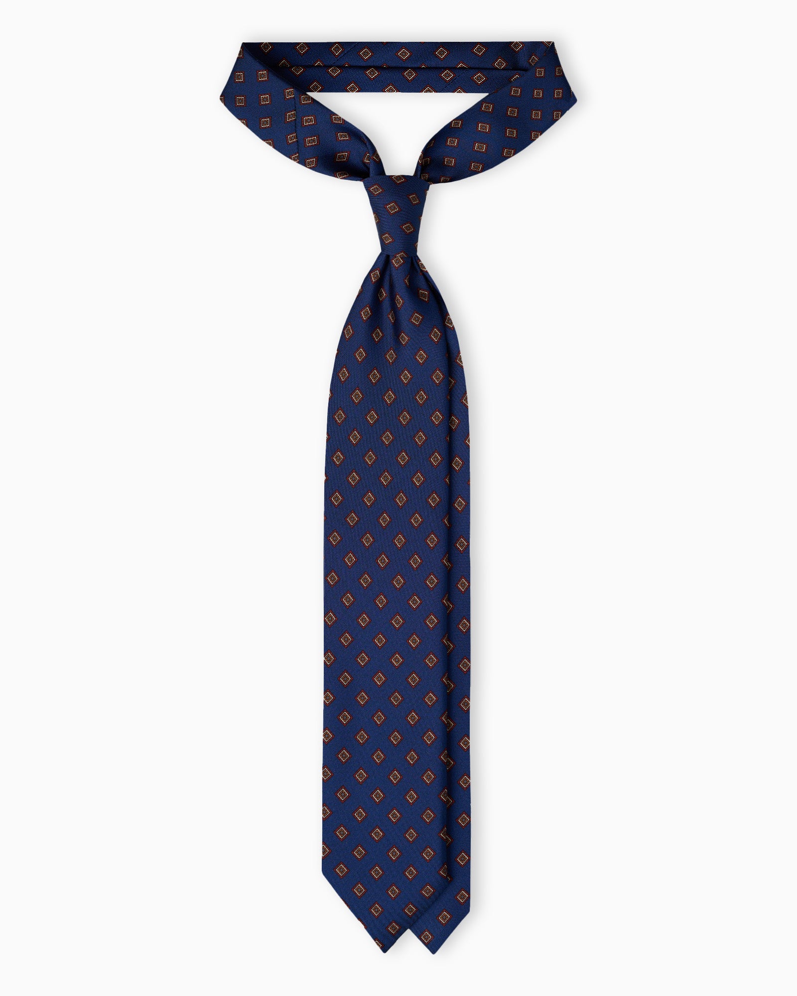 Geometric Pattern Printed Silk Tie - Blue