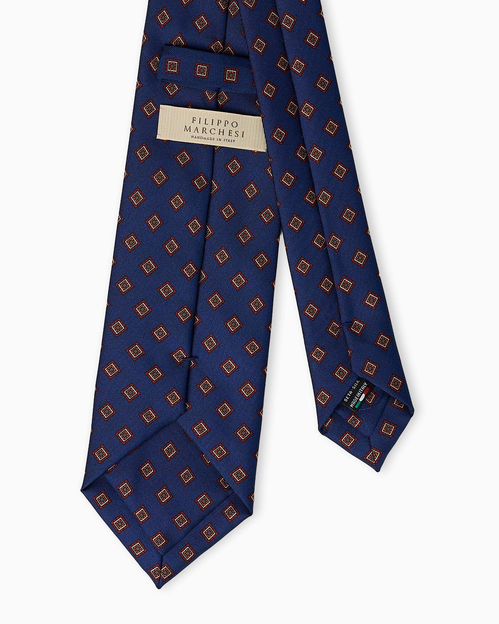 Geometric Pattern Printed Silk Tie - Blue