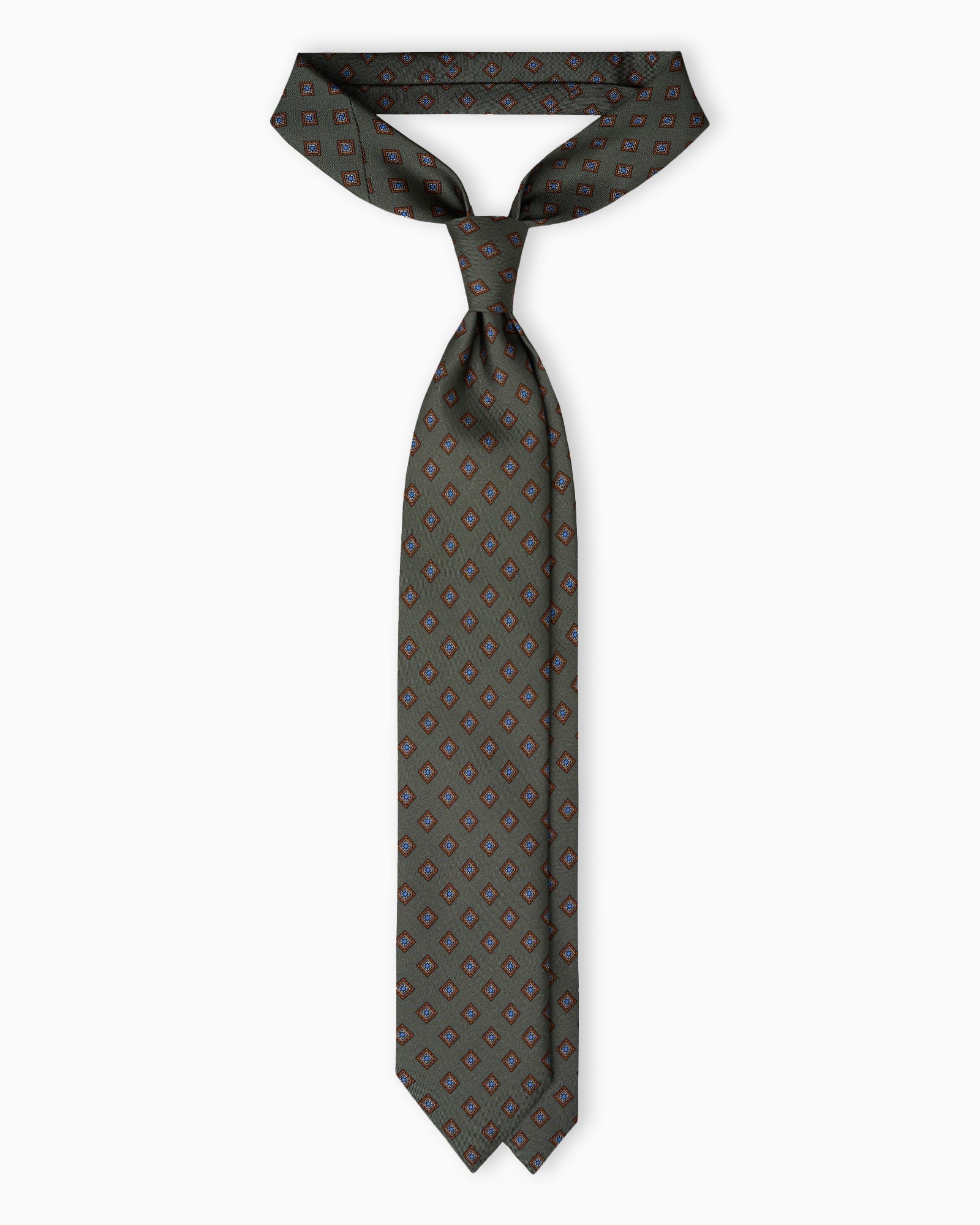 Geometric Pattern Printed Silk Tie - Green