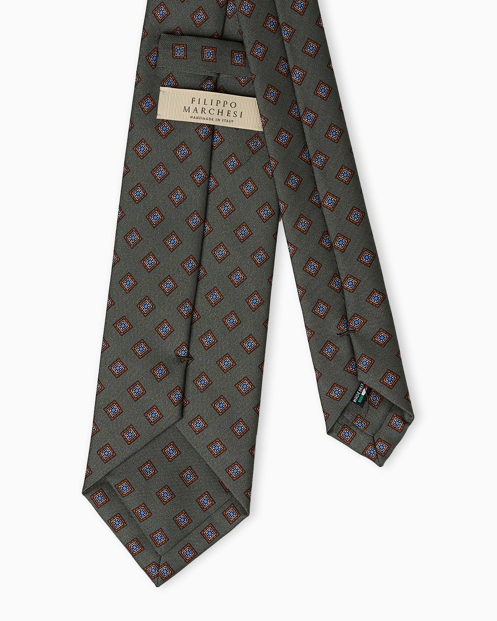 Geometric Pattern Printed Silk Tie - Green