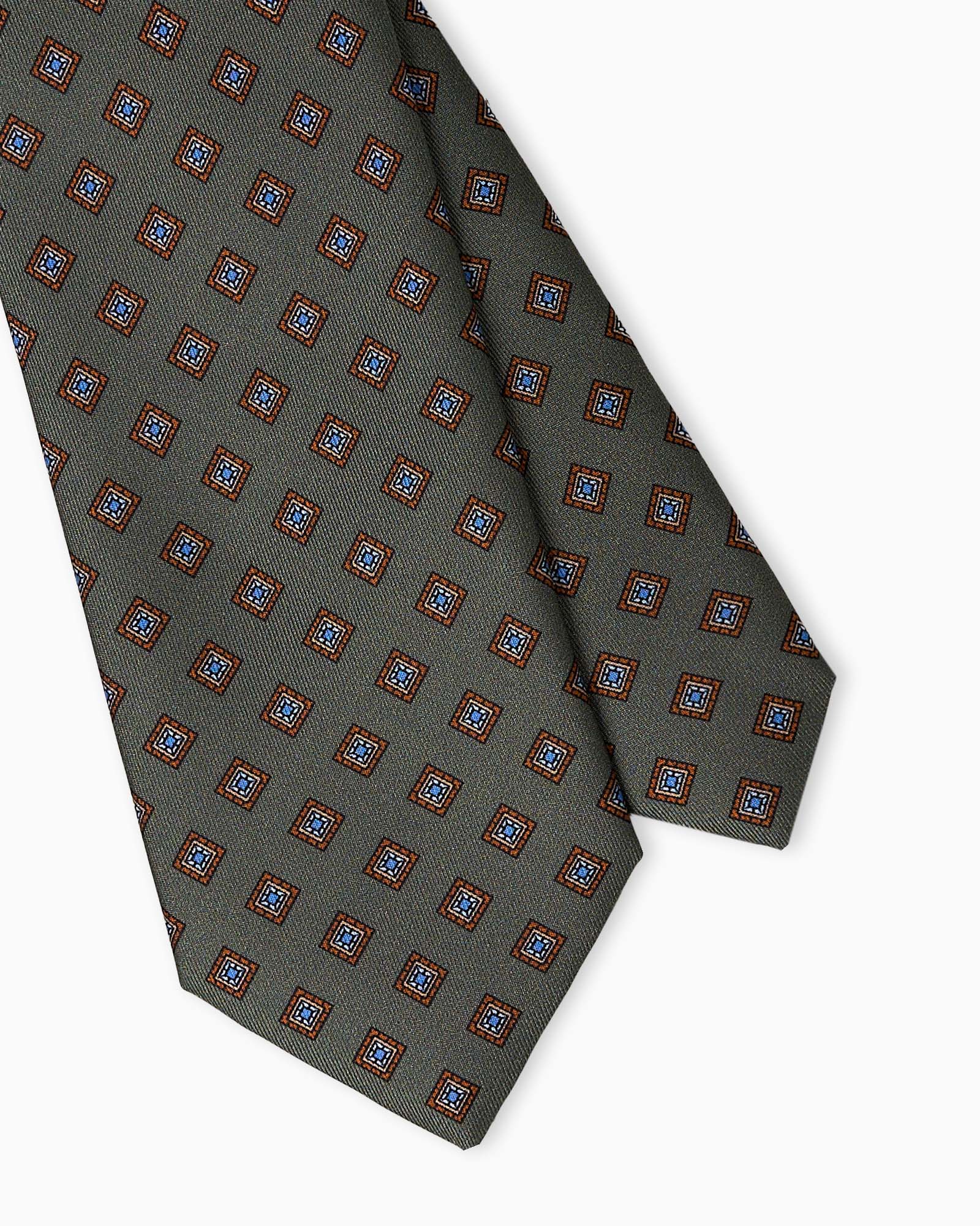 Geometric Pattern Printed Silk Tie - Green
