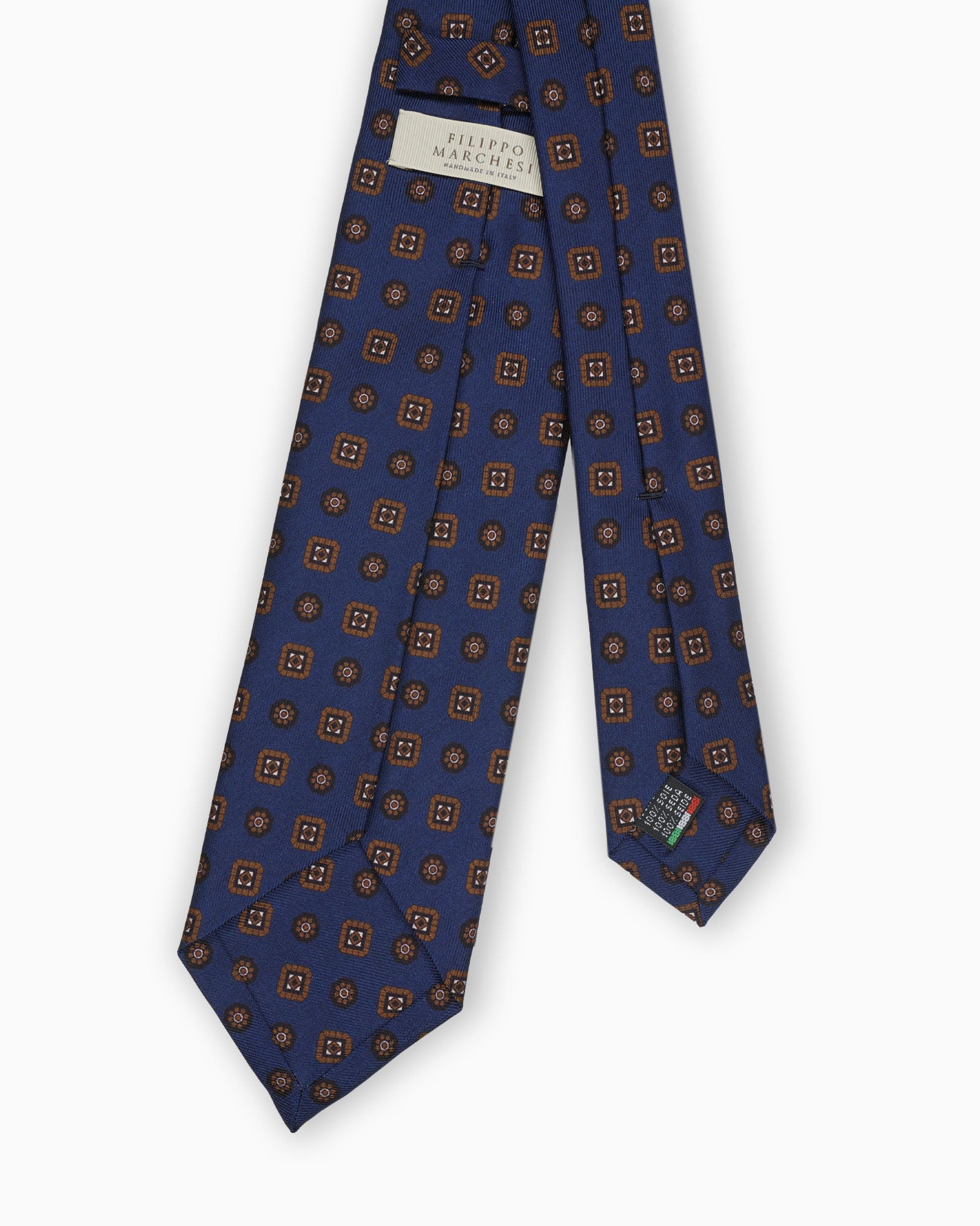 Cravatte in Seta Madder con Motivo Floreale - Blu/Marrone