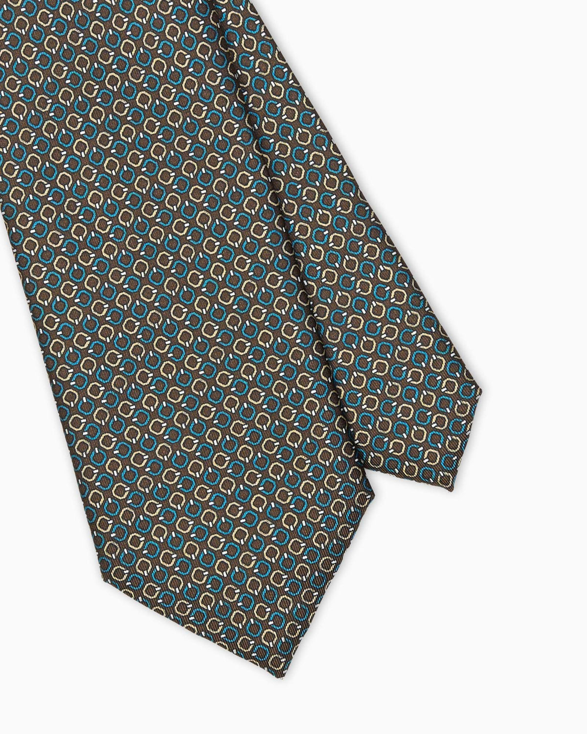 Geometric Pattern Printed Silk Tie - Brown