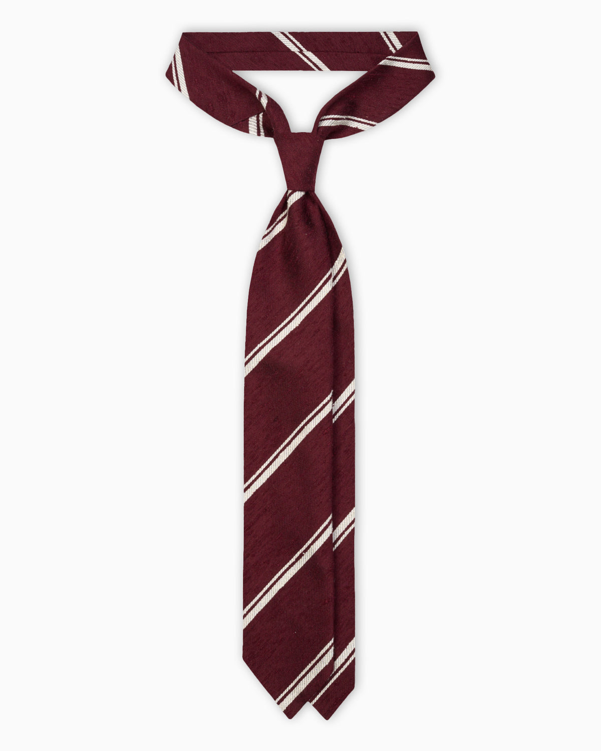 Cravatta 3 Pieghe In Seta Shantung A Righe - Bordeaux Bianco