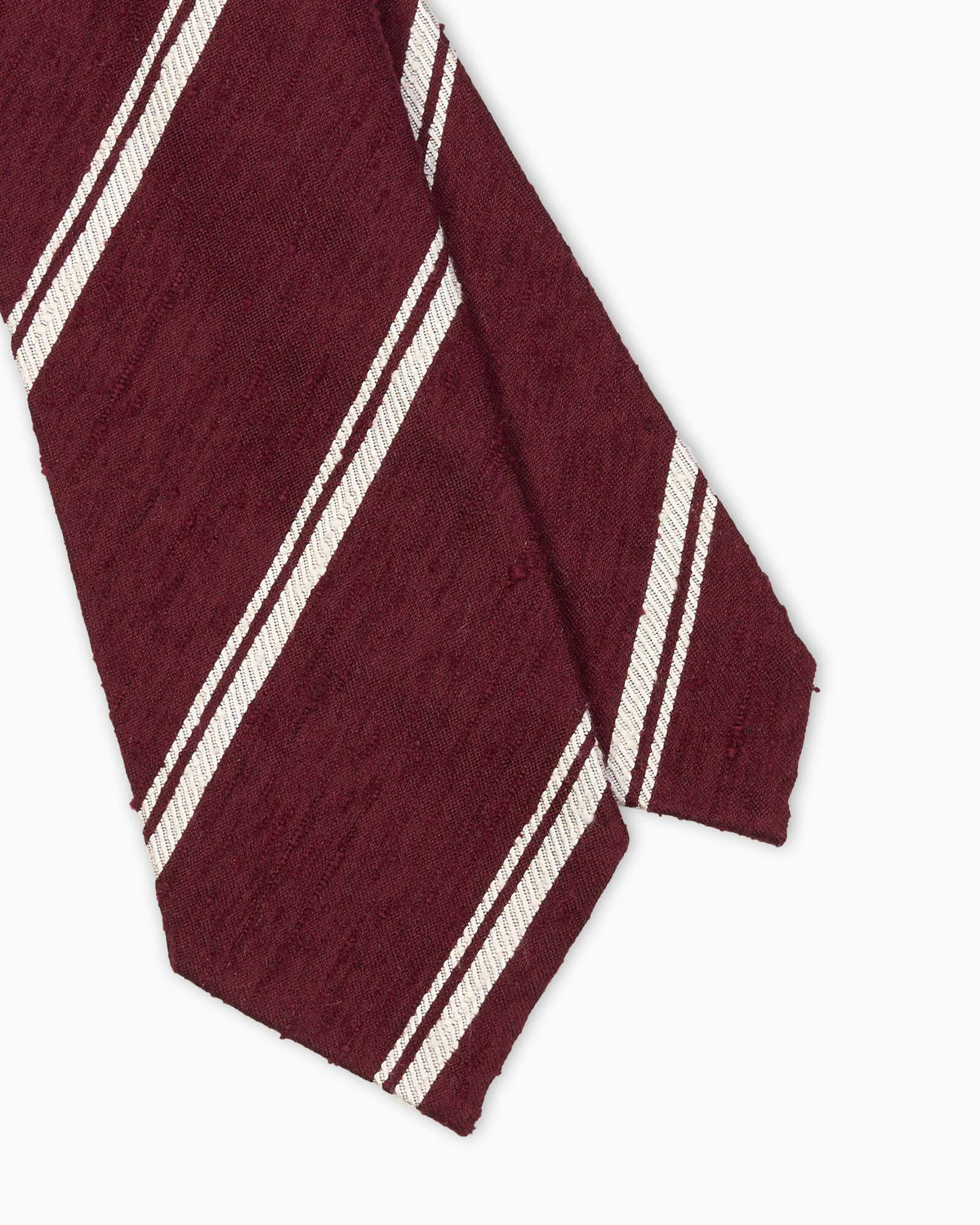 3-Fold Multi Stripe Shantung Silk Tie - White Bordeaux