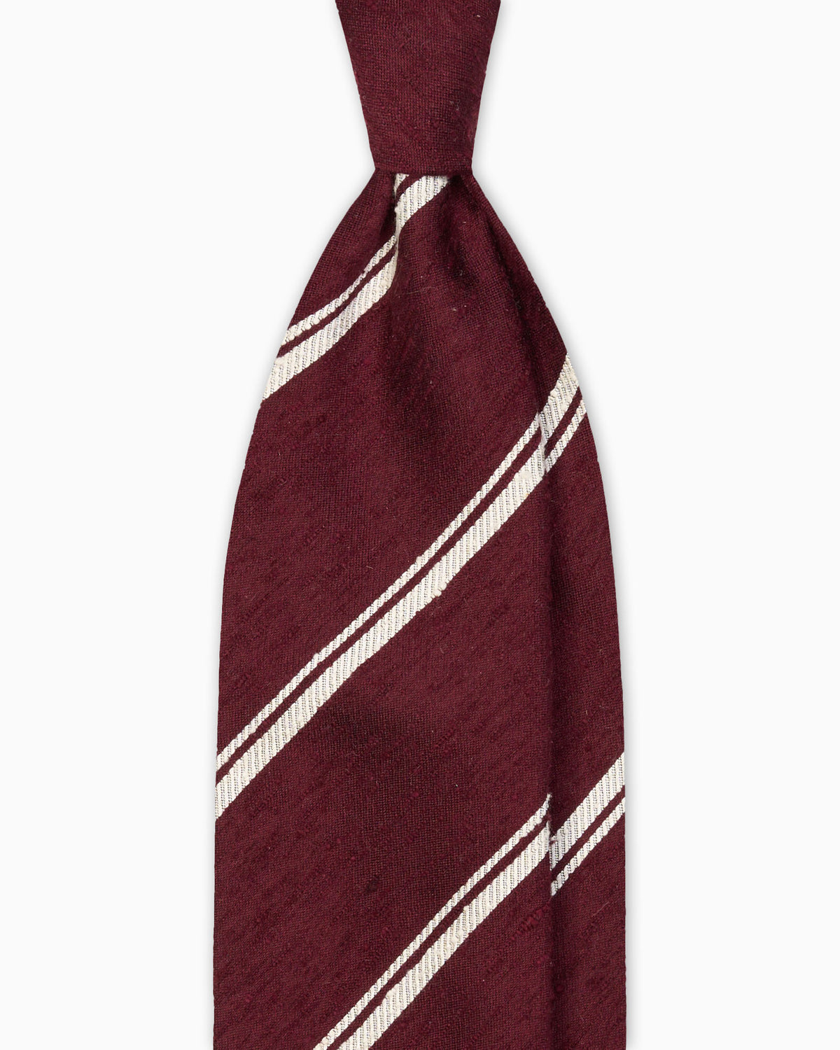 Cravatta 3 Pieghe In Seta Shantung A Righe - Bordeaux Bianco