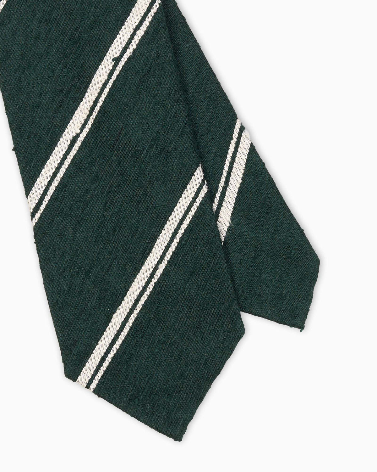 Cravatta 3 Pieghe In Seta Shantung A Righe - Verde Bianco