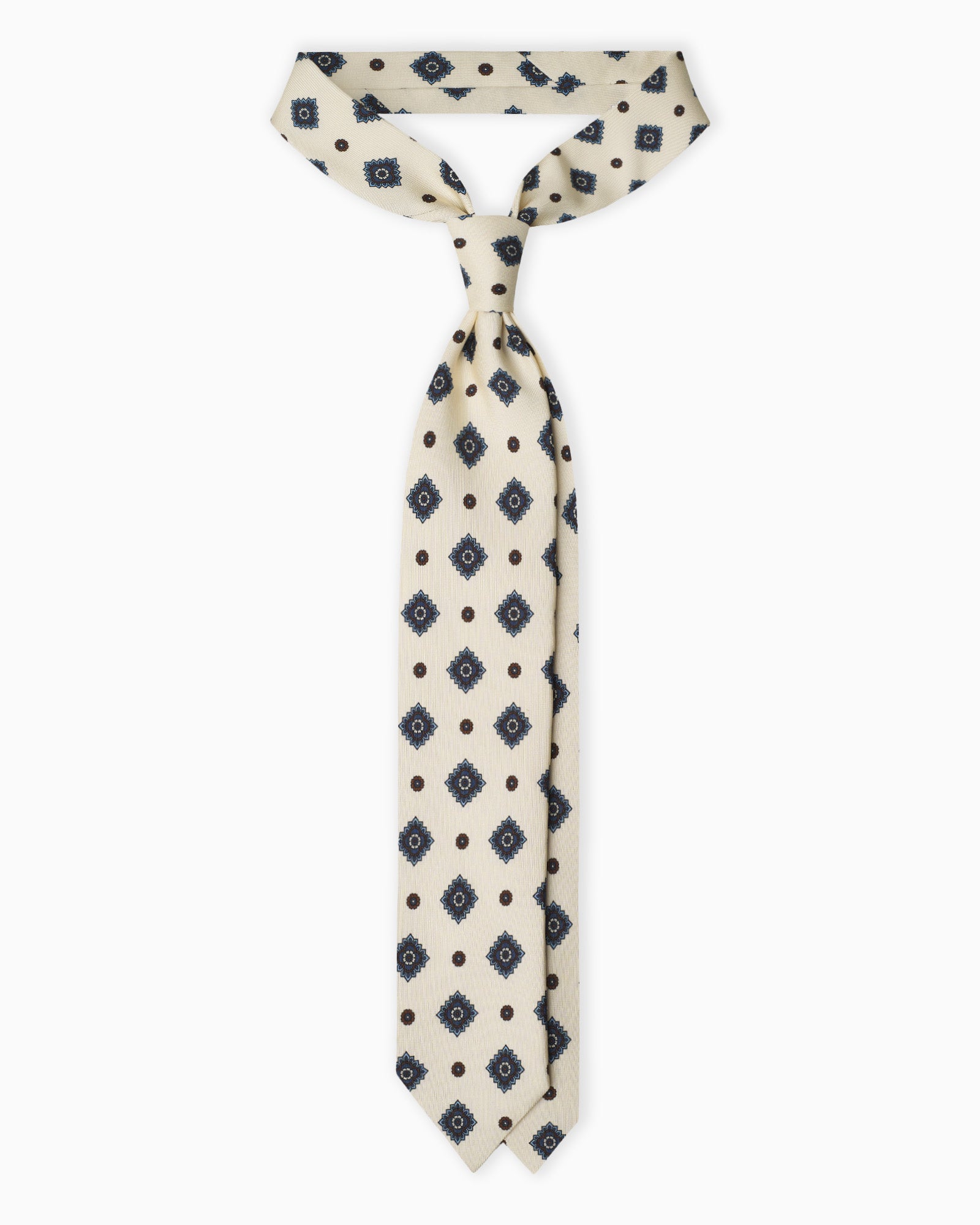 3 Fold Floral Printed English Silk Tie - Ivory
