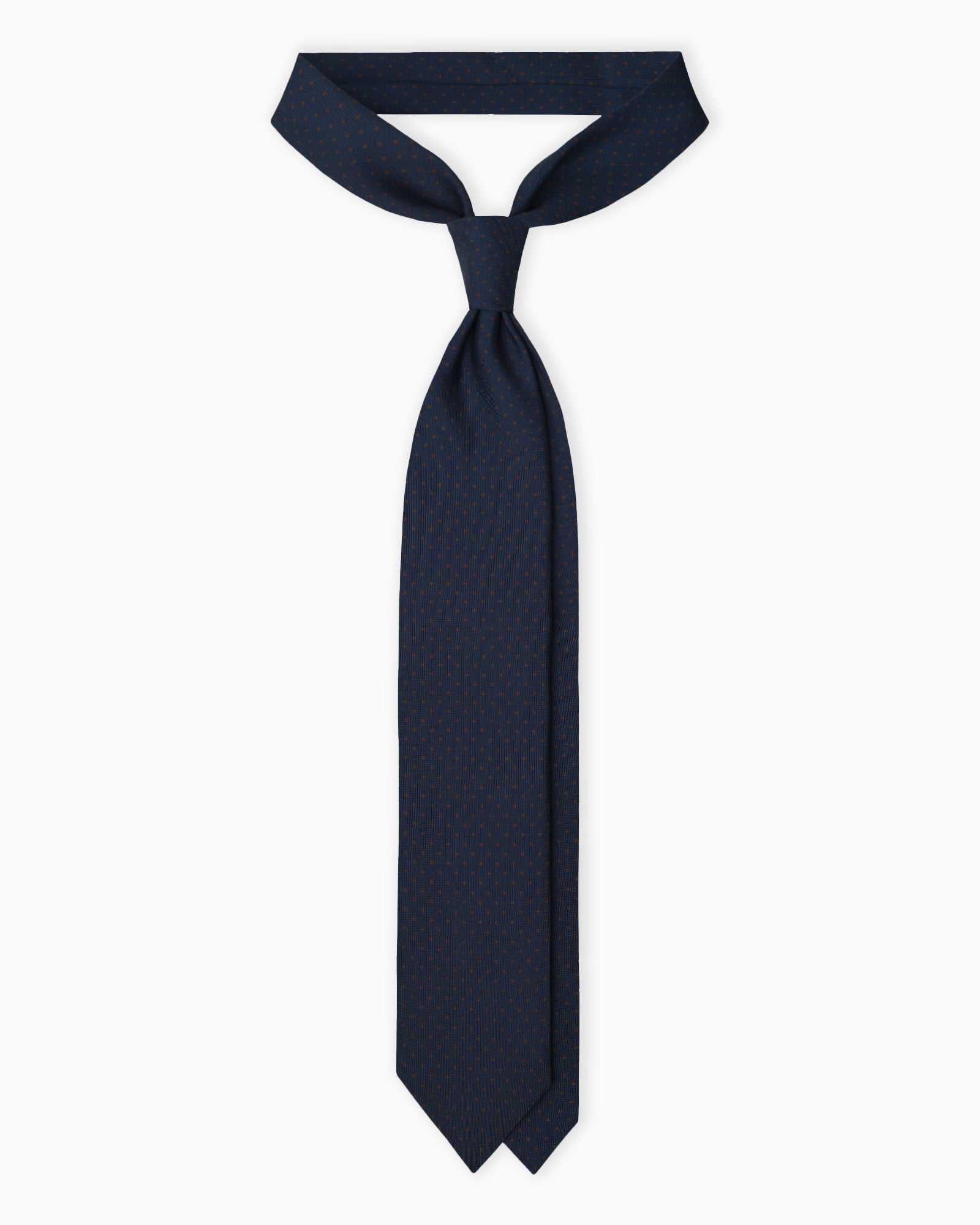 3 Fold Polka Dot Printed English Silk Tie - Blue Brown