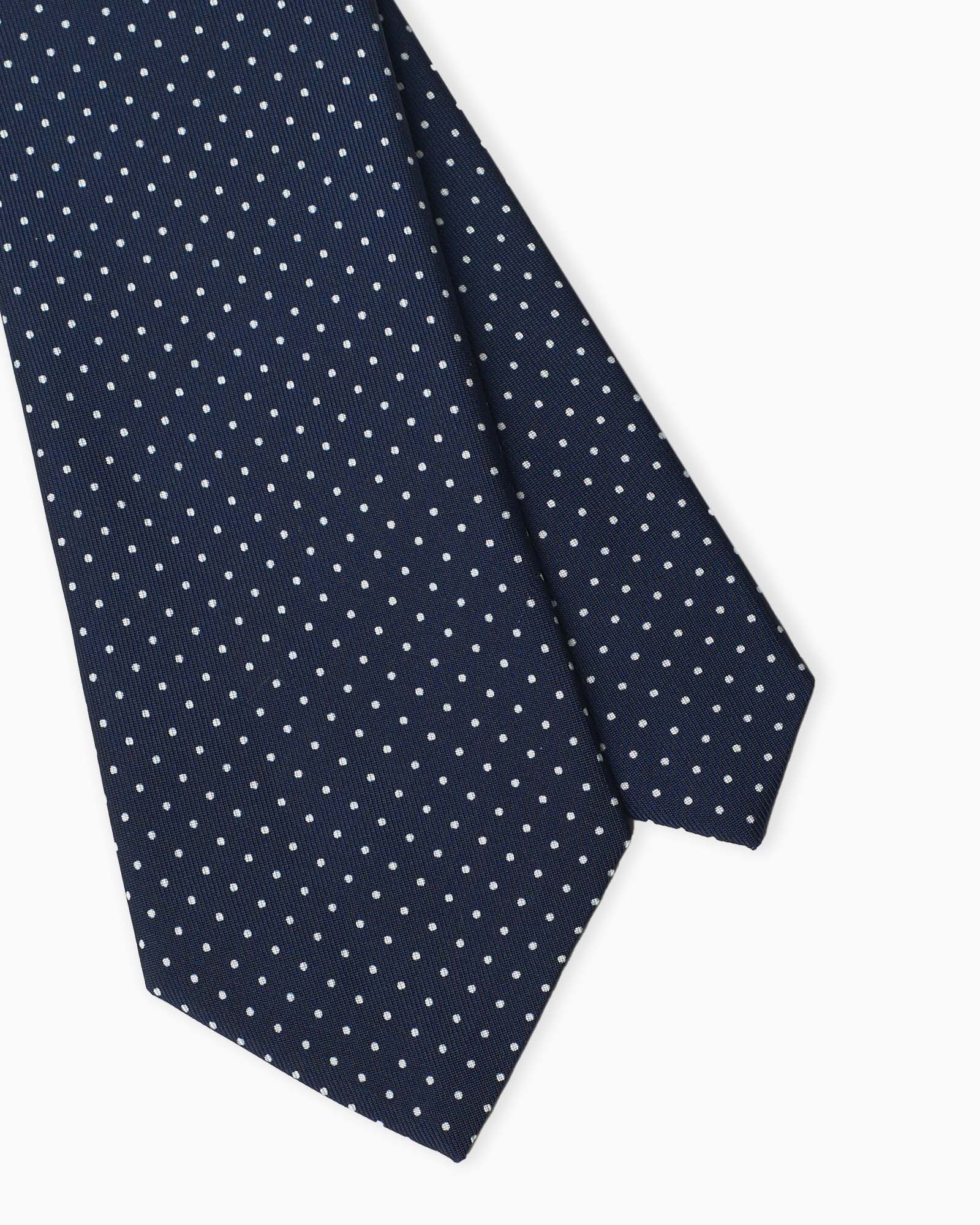 3-Fold Polka Dot Printed English Silk Tie - Blue