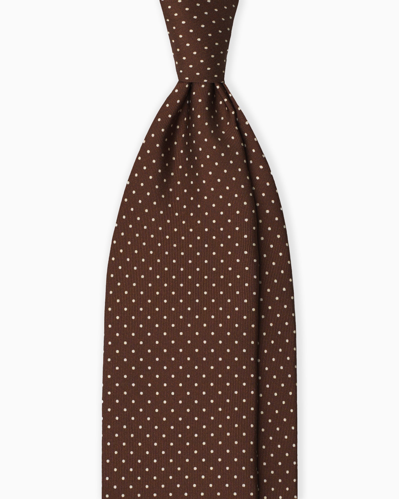 3 Fold Polka Dot Printed English Silk Tie - Brown
