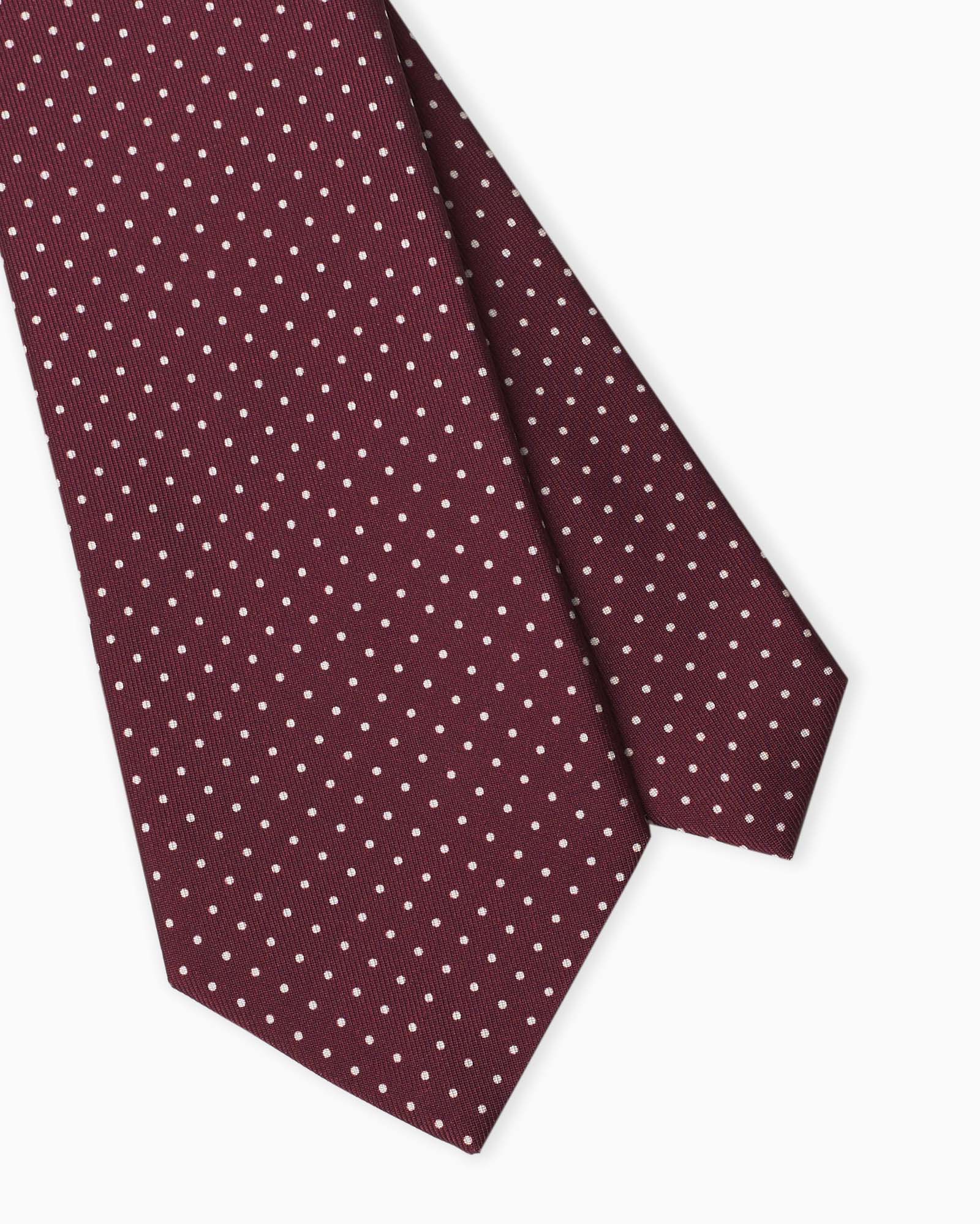 3-Fold Polka Dot Printed English Silk Tie - Burgundy