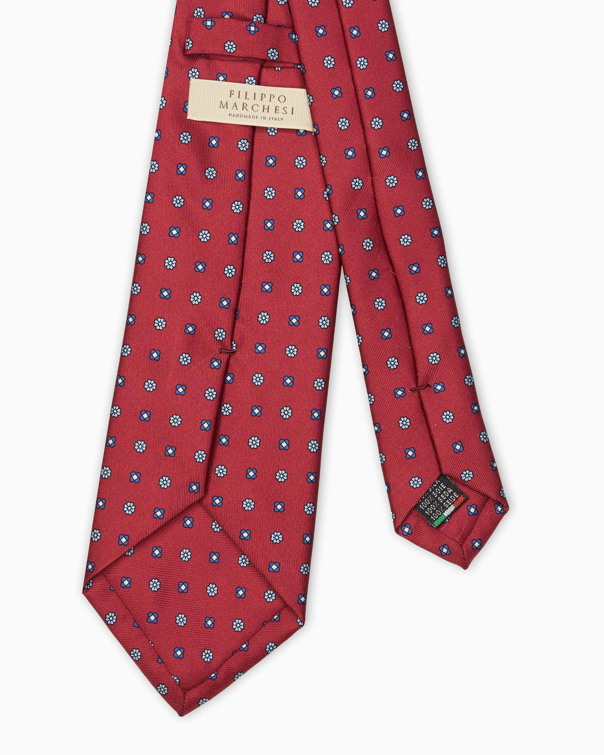 Floral Pattern Printed Silk Tie - Red