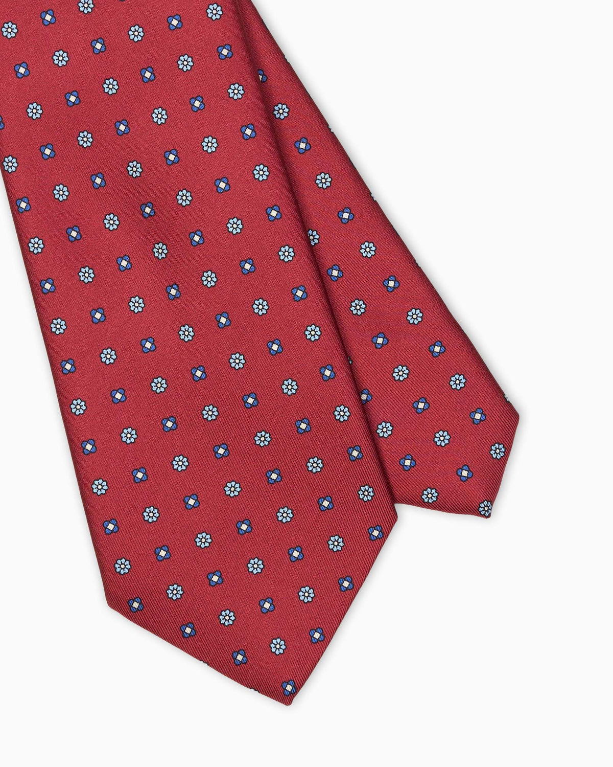 Floral Pattern Printed Silk Tie - Red