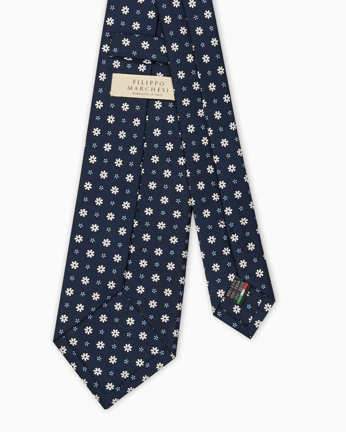English Silk Floral Pattern Tie - Blue White