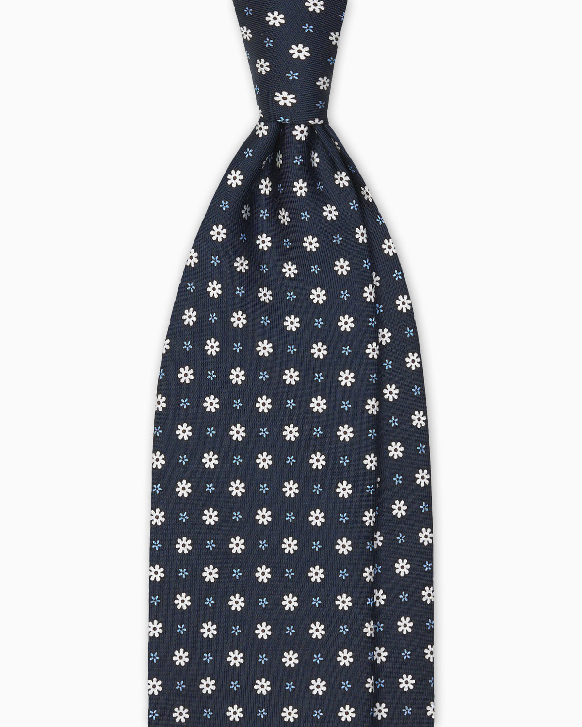 English Silk Floral Pattern Tie - Blue White