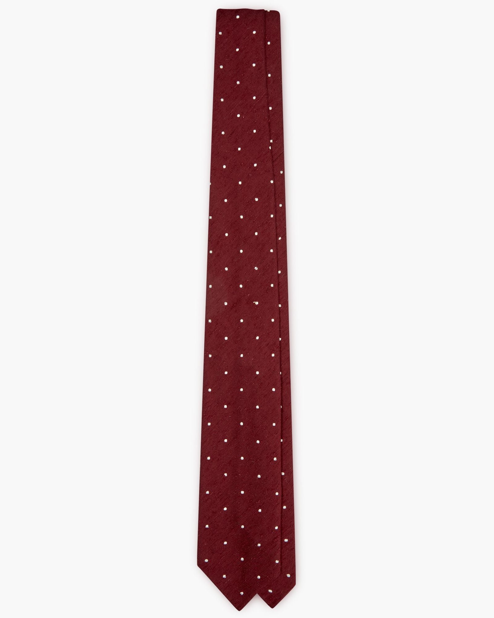 Cravatta 3 Pieghe In Seta Shantung A Pois - Bordeaux Bianco