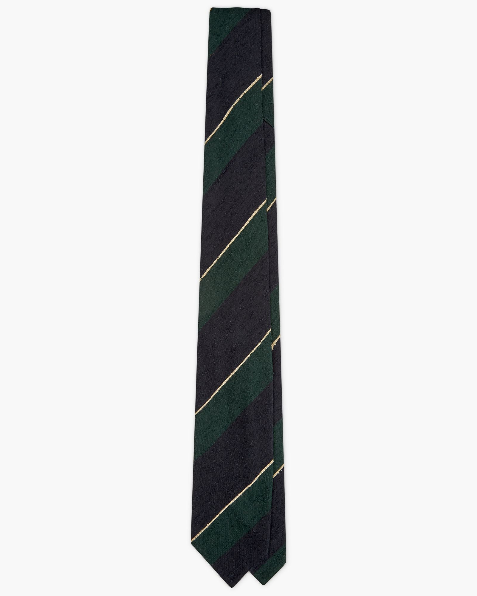 Cravatta 3 Pieghe In Seta Shantung A Righe - Blu Verde