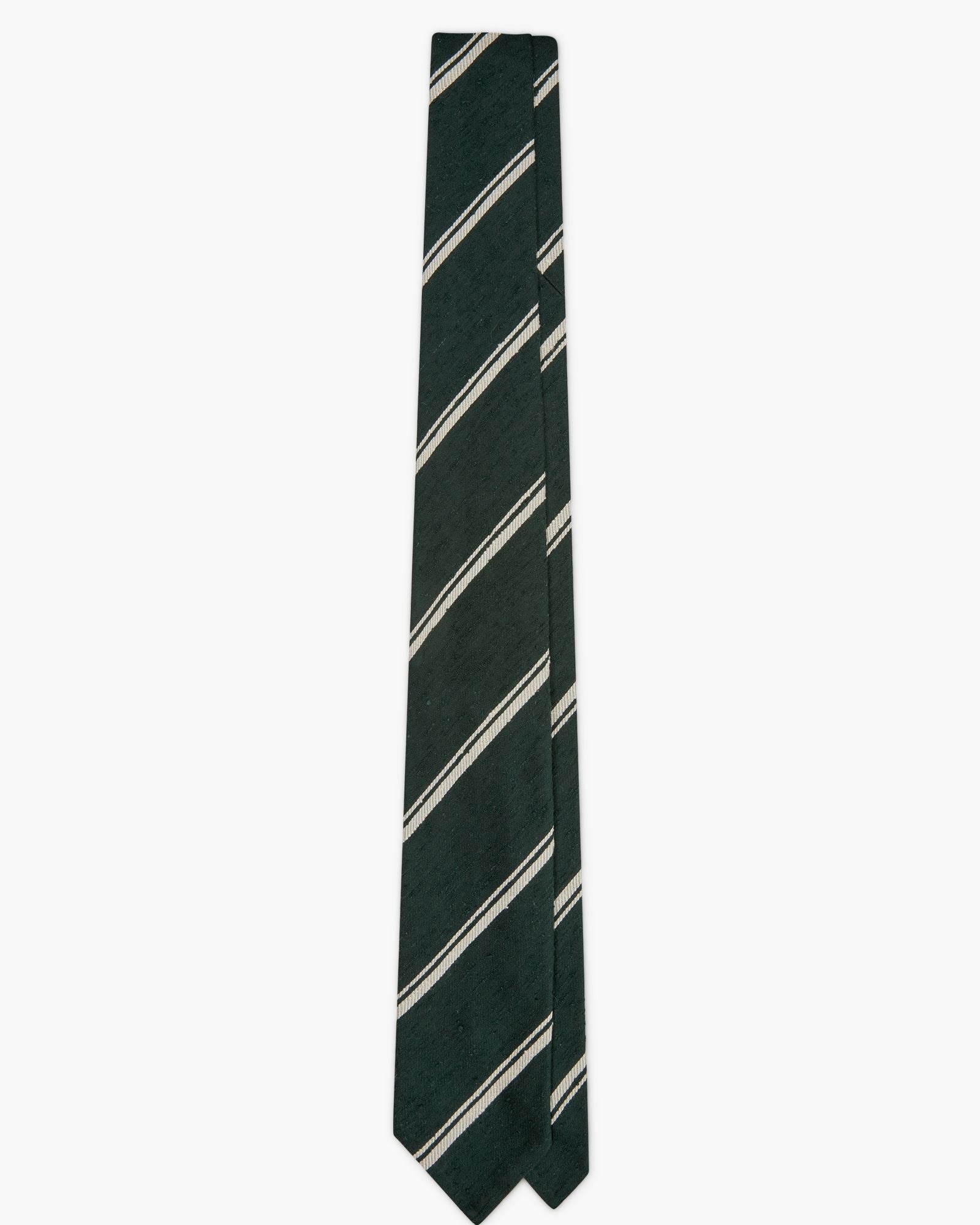 Cravatta 3 Pieghe In Seta Shantung A Righe - Verde Bianco