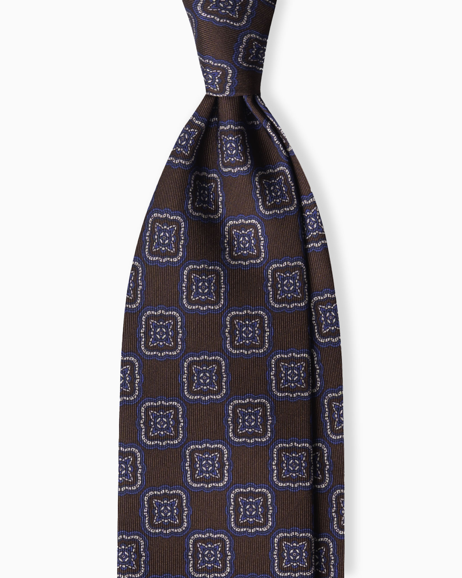 Cravatta in Seta Italiana 3 Pieghe Motivo Geometrico - Marrone